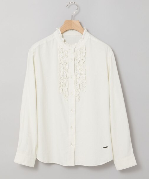 刺繍フリルデザイン 長袖 ブラウス