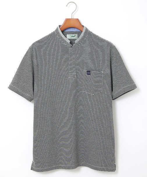 スタンド襟 微塵ボーダー柄 プルオーバー