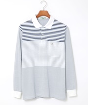 切り替えボーダー柄 長袖ポロシャツ