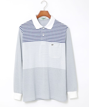 切り替えボーダー柄 長袖ポロシャツ