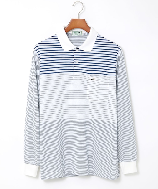 切り替えボーダー柄 長袖ポロシャツ