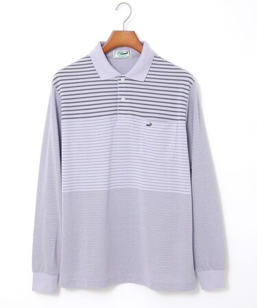 切り替えボーダー柄 長袖ポロシャツ