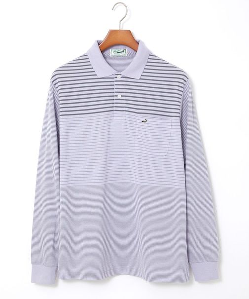 切り替えボーダー柄 長袖ポロシャツ