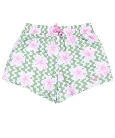 【OUTLET】Roxy PARTY WAVES BOARDSHORT キッズ ボードショーツ ハイビスカス柄 グリーン 花柄