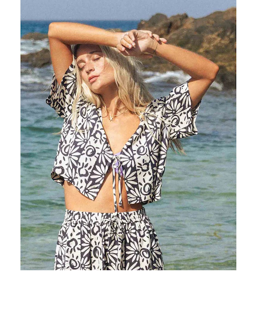 【OUTLET】BILLABONG レディース 【SUN SPELL】 SUNFLOWER TOP セットアップ 半袖シャツ 【2025年春夏モデル】