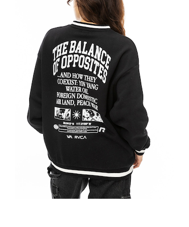 【OUTLET】RVCA レディース PASTEUP V-NECK LOOSE FIT CREW トレーナー BLK 【2024年秋冬モデル】