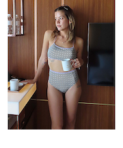 【OUTLET】Roxy SOLEIL BIKINI ウィメンズ 水着 バンドゥ 上下セット ハイウエスト 幾何学模様 ジャガード素材