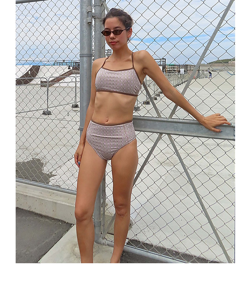 【OUTLET】Roxy SOLEIL BIKINI ウィメンズ 水着 バンドゥ 上下セット ハイウエスト 幾何学模様 ジャガード素材