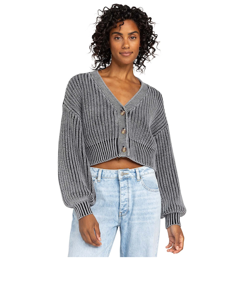 【OUTLET】Roxy SUNDAZE SWEATER WASHED コットン100% カーディガン 丈短め
