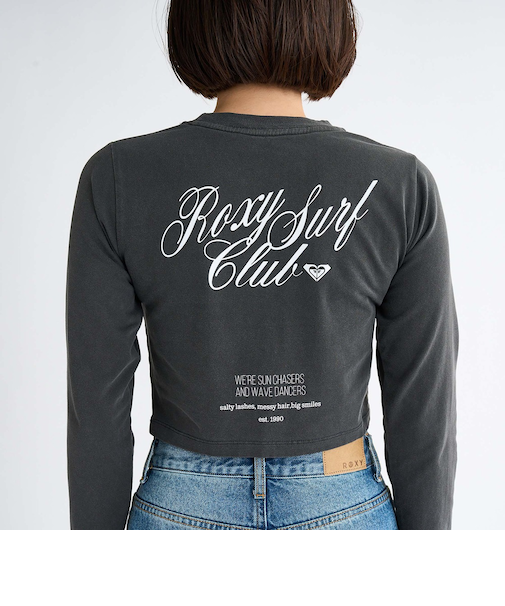 【OUTLET】Roxy SUN CHASERS L/S ウィメンズ 長袖Tシャツ ロンT ティーシャツ バックプリント クロップド丈 丈短め*