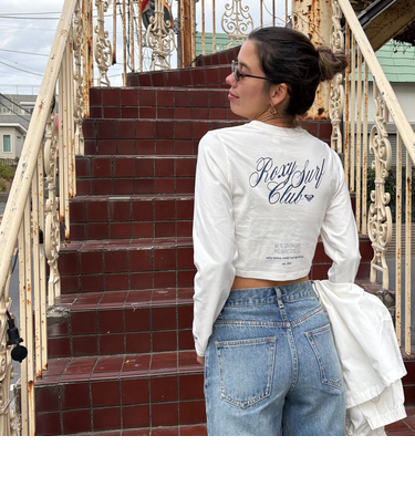 【OUTLET】Roxy SUN CHASERS L/S ウィメンズ 長袖Tシャツ ロンT ティーシャツ バックプリント クロップド丈 丈短め*