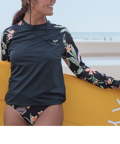 【OUTLET】Roxy LS LYCRA ウィメンズ ラッシュガード BLACK ボタニカル柄 水着 クルーネック