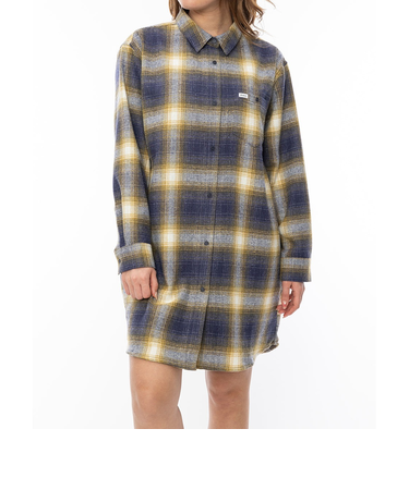 【OUTLET】RVCA レディース TWILL CHECK DRESS 長袖シャツ FEB 【2024年秋冬モデル】