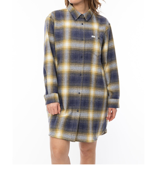 【OUTLET】RVCA レディース TWILL CHECK DRESS 長袖シャツ FEB 【2024年秋冬モデル】