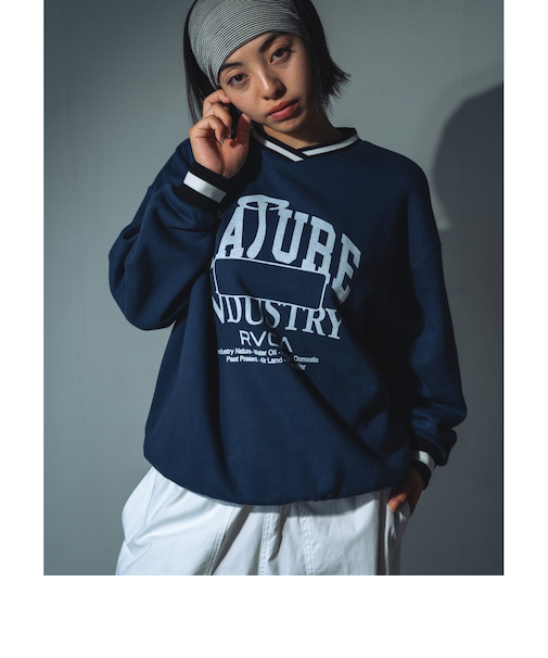 【OUTLET】RVCA レディース PASTEUP V-NECK LOOSE FIT CREW トレーナー MDY 【2024年秋冬モデル】