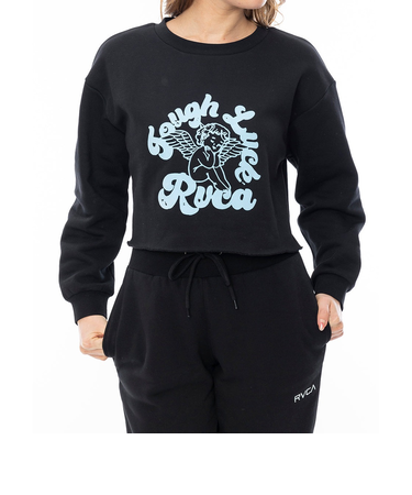 【OUTLET】RVCA レディース TOUGH LUCK CROPPED CREW トレーナー BLK 【2024年秋冬モデル】