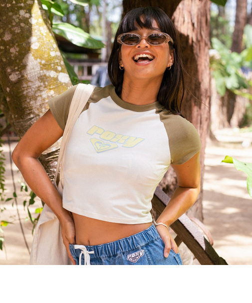【OUTLET】Roxy SUN OVER ウィメンズ 半袖Tシャツ チビT 丈短め ラグラン <2025 RETRO SURF COLLECTION>