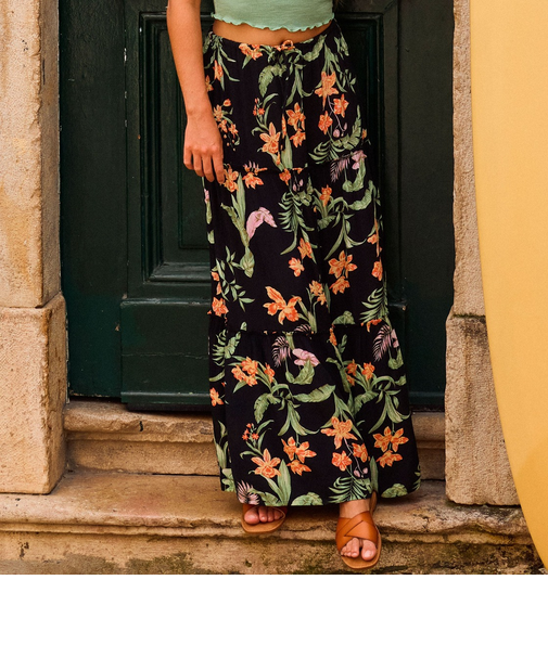 【OUTLET】Roxy SWEETWATER MAXI PRINTED ウィメンズ ロングスカート BLACK ボタニカル柄 フラワープリント 花柄