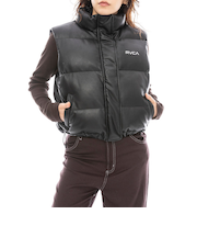 【OUTLET】RVCA レディース RVCA ECO LEATHER PUFFER VEST ベスト BLK 【2024年冬モデル】