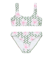 【OUTLET】Roxy PARTY WAVES BRALETTE SET 2 キッズ ビキニセット ハイビスカス柄 グリーン