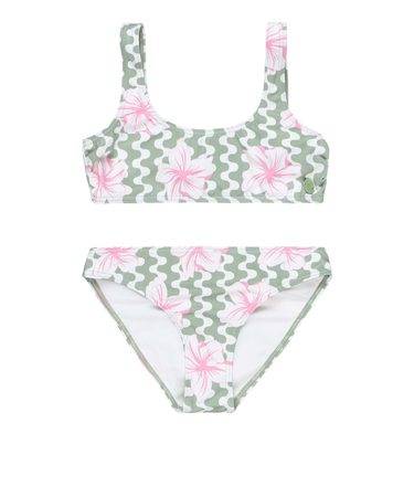 【OUTLET】Roxy PARTY WAVES BRALETTE SET 2 キッズ ビキニセット ハイビスカス柄 グリーン