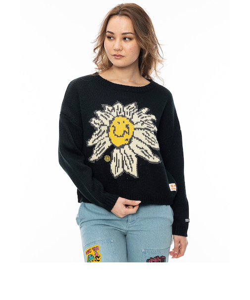 【OUTLET】ELEMENT レディース FLOWER CHILD CREW KN セーター FBK 【2024年秋冬モデル】