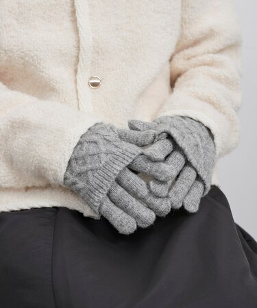 3WAY/ケーブル編み×リブ編みニットグローブ