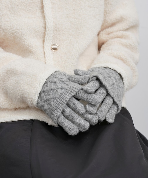 3WAY/ケーブル編み×リブ編みニットグローブ