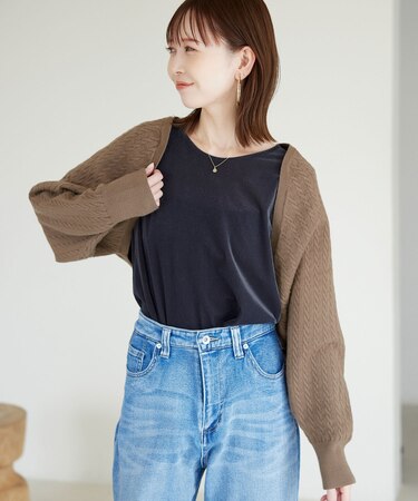 ケーブル編みニットアームボレロ