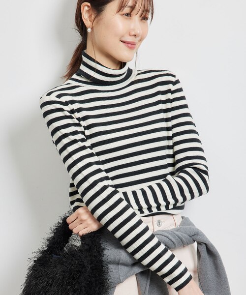 リブタートルネックニットプルオーバー/アンチピリング・帯電防止