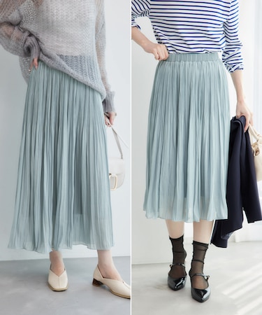 着丈が選べるエアリーブライトプリーツスカート