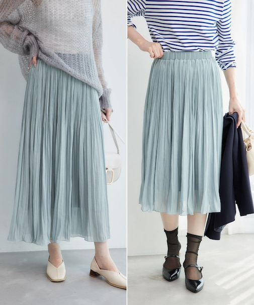 着丈が選べるエアリーブライトプリーツスカート
