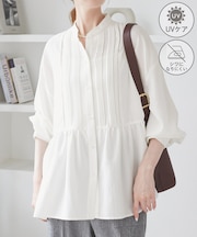 【UVケア・防シワ】羽織れるピンタックデザインペプラムシャツ