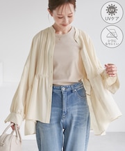 【UVケア・防シワ】羽織れるピンタックデザインペプラムシャツ