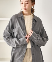 シャンブレーデニム調シャツ