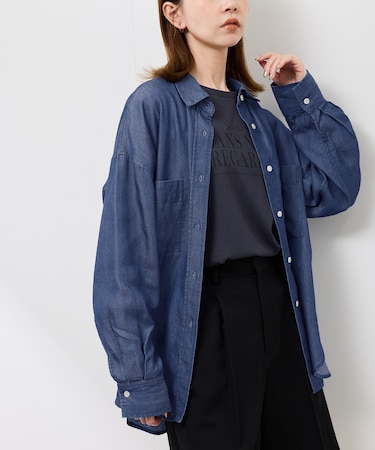 シャンブレーデニム調シャツ