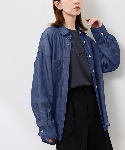 シャンブレーデニム調シャツ