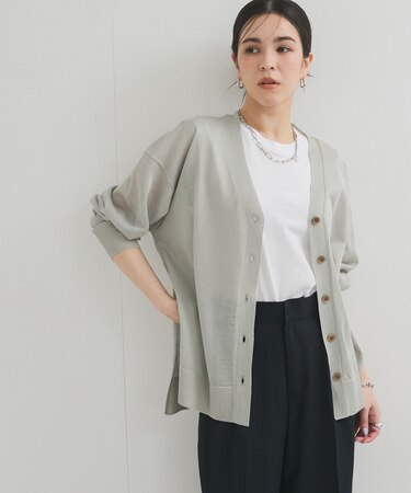 ワイドVネック シアーニットカーディガン