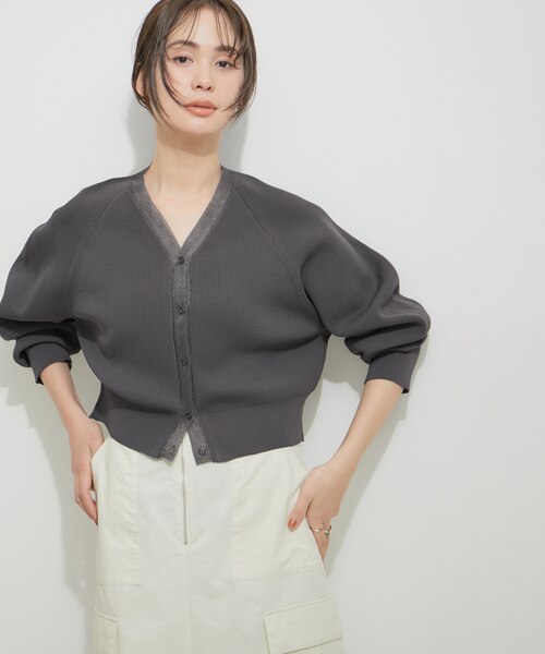【 美品】アダムエロペ カーディガン パフスリーブ シアー ドッキング ADAM ET ROPE' カーディガン 「透かし編みニット」シアー ハーフ