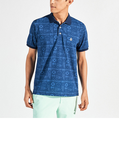 『SEASON』サンスクリーングラフィック総柄プリント半袖ポロシャツ