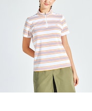 『SEASON COLLECTION』ストレッチマルチボーダースタンドジップ半袖シャツ