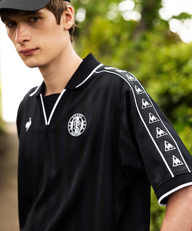 ルコックスポルティフ le coq sportif ストライプジャガード襟付きゲームシャツ