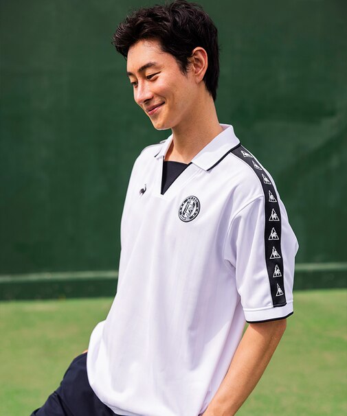ルコックスポルティフ le coq sportif ストライプジャガード襟付きゲームシャツ