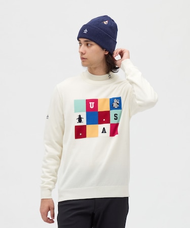 ブロッキングインターシャクルーネックセーター