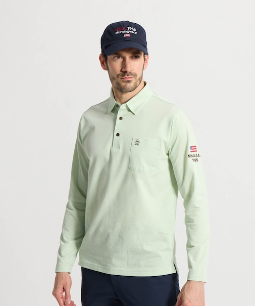 マンシングウェア MUNSINGWEAR ハウンドトゥース柄台衿付き長袖ポロシャツ