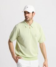 マンシングウェア MUNSINGWEAR 細線ボーダー半袖ニットポロシャツ
