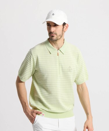 マンシングウェア MUNSINGWEAR 細線ボーダー半袖ニットポロシャツ