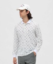 マンシングウェア MUNSINGWEAR ロゴ総柄プリント長袖ポロシャツ