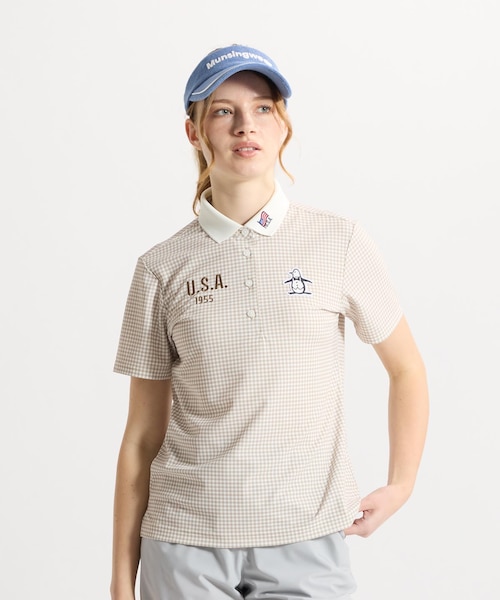 マンシングウェア MUNSINGWEAR ギンガムチェックプリント半袖