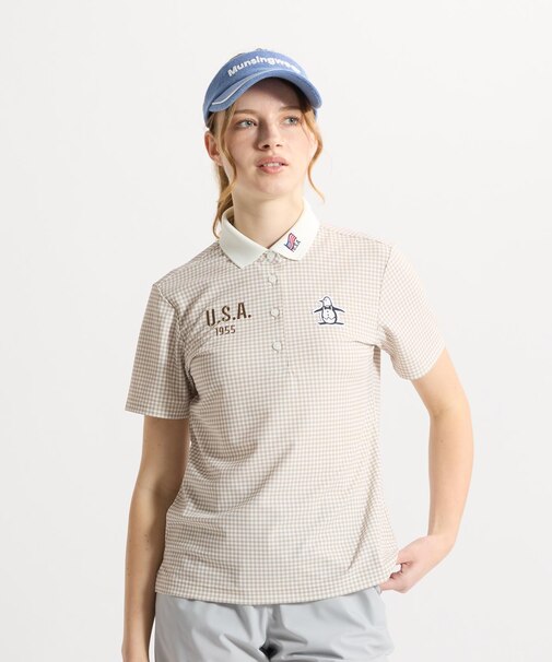 マンシングウェア MUNSINGWEAR ギンガムチェックプリント半袖ポロシャツ